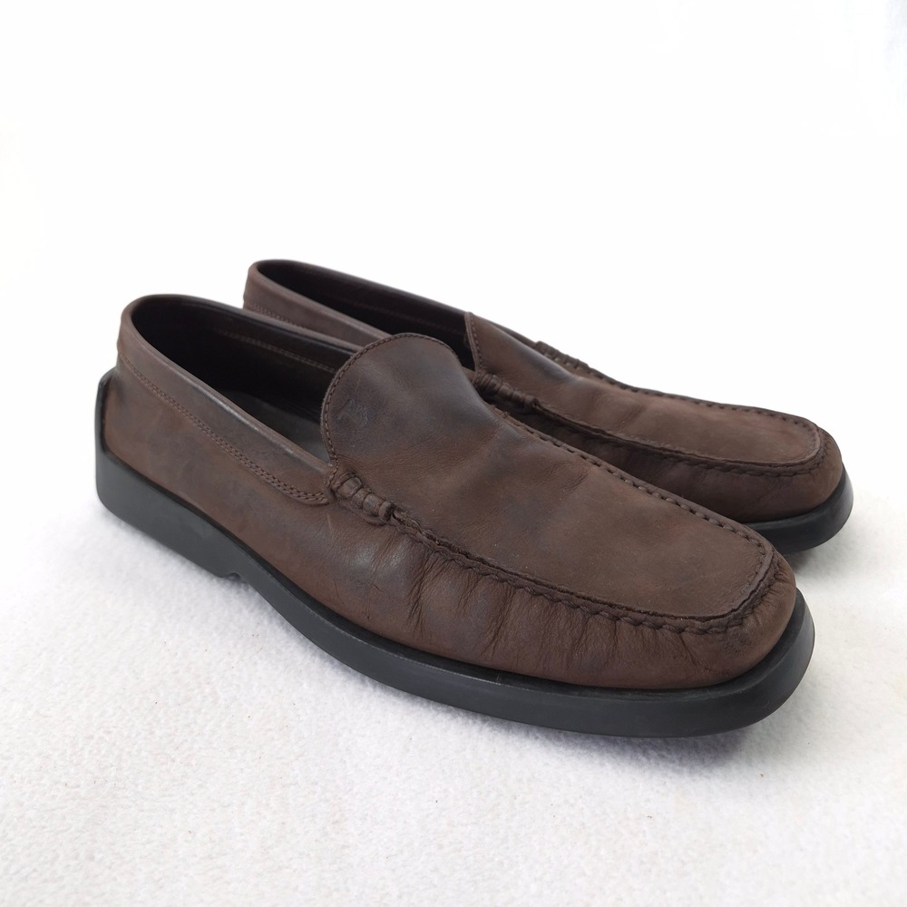 Tods Gommino Brown Leather Driving Loafers Pebble Sole Mens Size 11.5